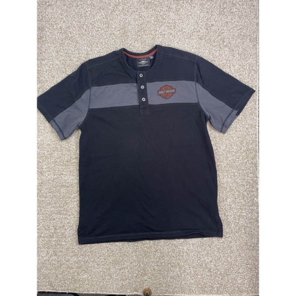 Harley-Davidson Men's T-Shirt Black Copperblock Logo Stripe Through‎ Size L